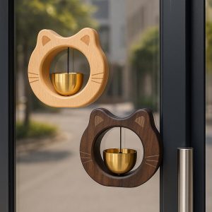 Cat Face Wooden Doorbell: Magnetic Entryway Bell