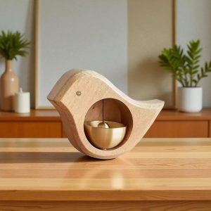 Bird-Shaped Wooden Door Chime Brass Bell
